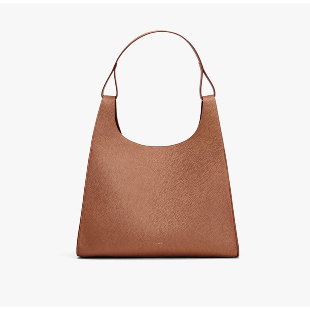 Cuyana Cognac Brown Pebbled Leather Hobo Shoulder Bag